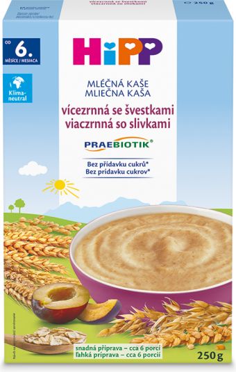 HIPP Mléčná kaše PRAEBIOTIK vícezrnná se švestkami od 6. měsíce, 250 g - obrázek 1