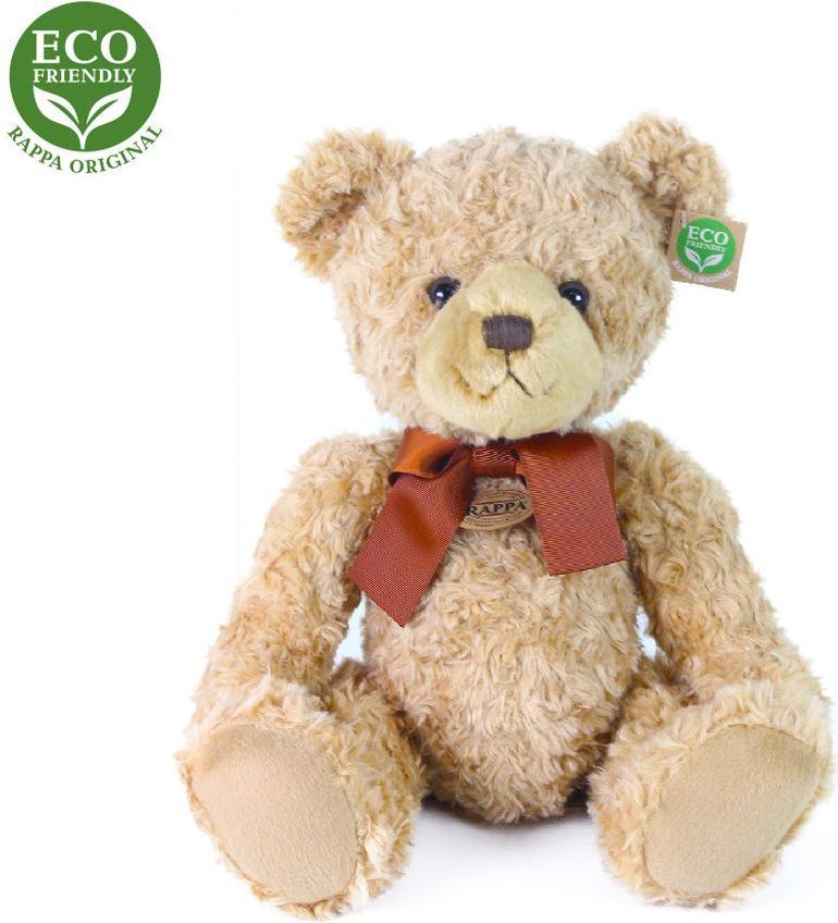 Plyšový medvěd retro s mašlí sedící, 30 cm, ECO-FRIENDLY - obrázek 1
