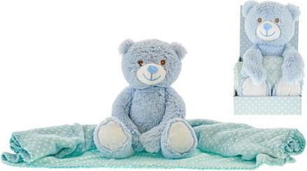 Medvídek plyšový 26cm sedící s dětskou dekou 75x75cm modrý - obrázek 1