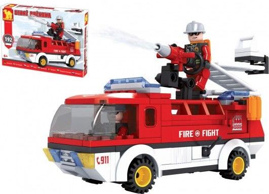 Kostky stavebnice Dromader auto hasiči 192 dílků v krabici - obrázek 1