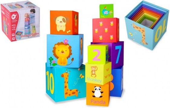 Teddies Skládací věž z kostek s obrázky a čísly, barvy duhy - obrázek 1