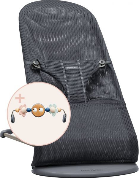 Baby Björn lehátko Bliss Anthracite mesh s hračkou očička Googly Eyes Pastels - obrázek 1