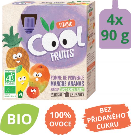 VITABIO ovocné BIO kapsičky Cool Fruits jablko, mango, ananas a acerola 4x90g - obrázek 1