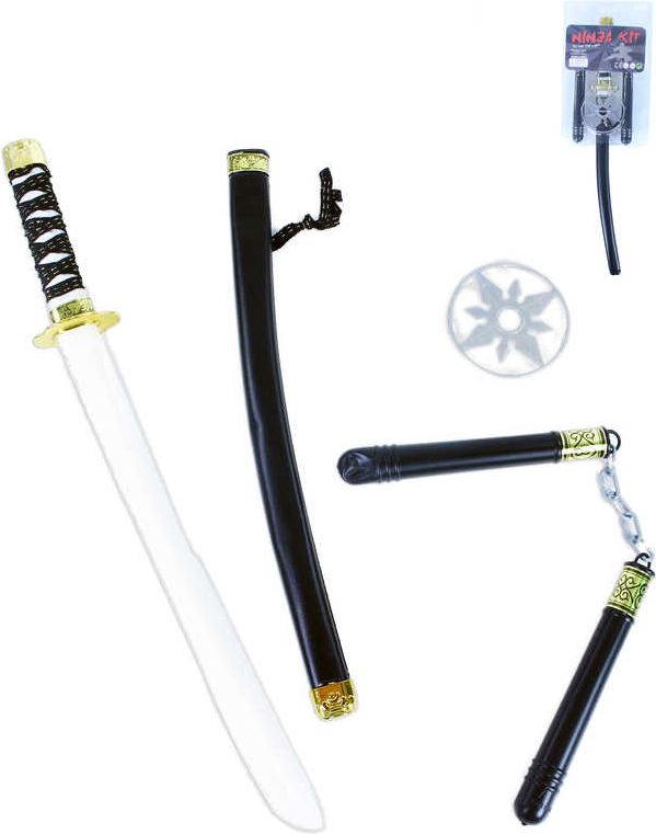 Dudlu Malý ninja set nunčaky s hvězdicí a samurajským mečem 57cm plast - obrázek 1