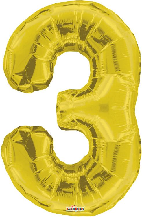 Dudlu Party balonek nafukovací 86cm Číslice 3 zlatý velký foliový vzduch i helium - obrázek 1
