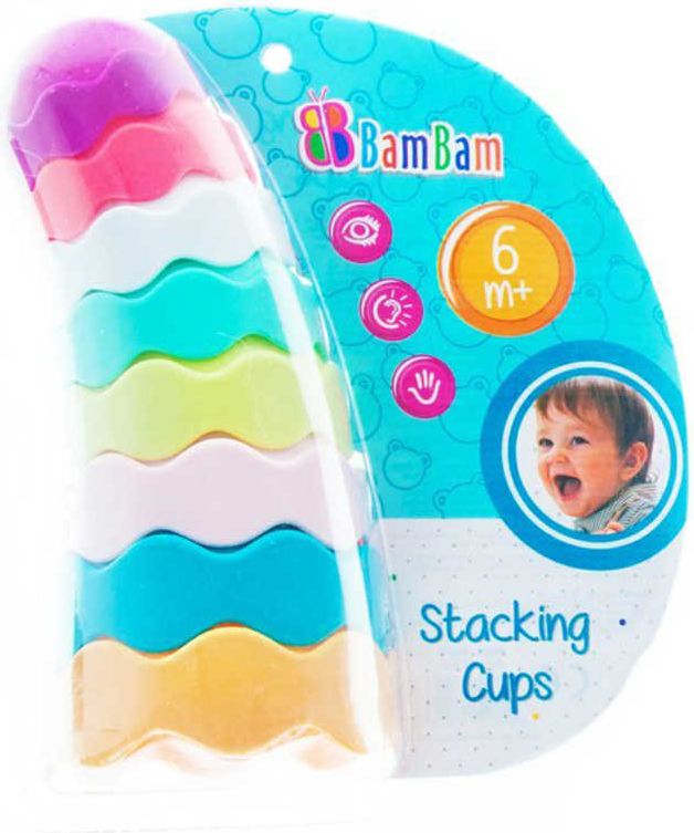 BAM BAM Baby kelímky barevné stohovací set 8ks pro miminko - obrázek 1