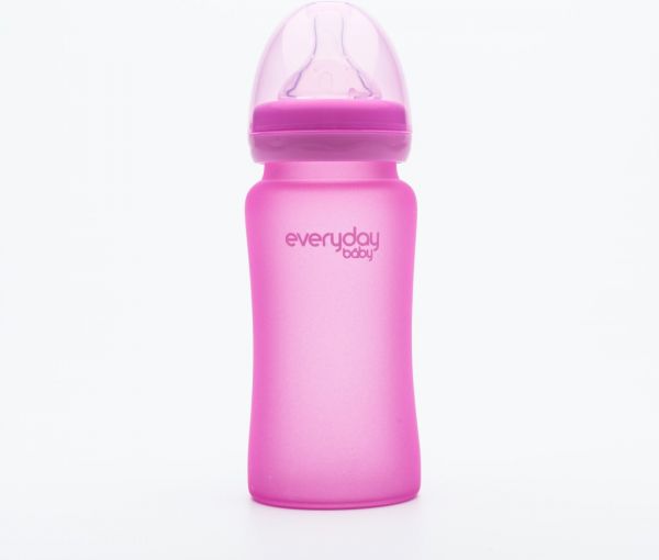 EVERYDAY BABY láhev sklo s teplotním senzorem Healthy+ 240 ml Cerise Pink - obrázek 1