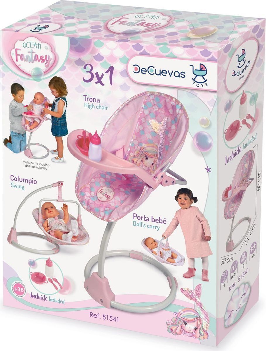 DeCuevas Jídelní židlička a houpačka pro panenky 3 v 1 Ocean Fantasy 2021 - obrázek 8