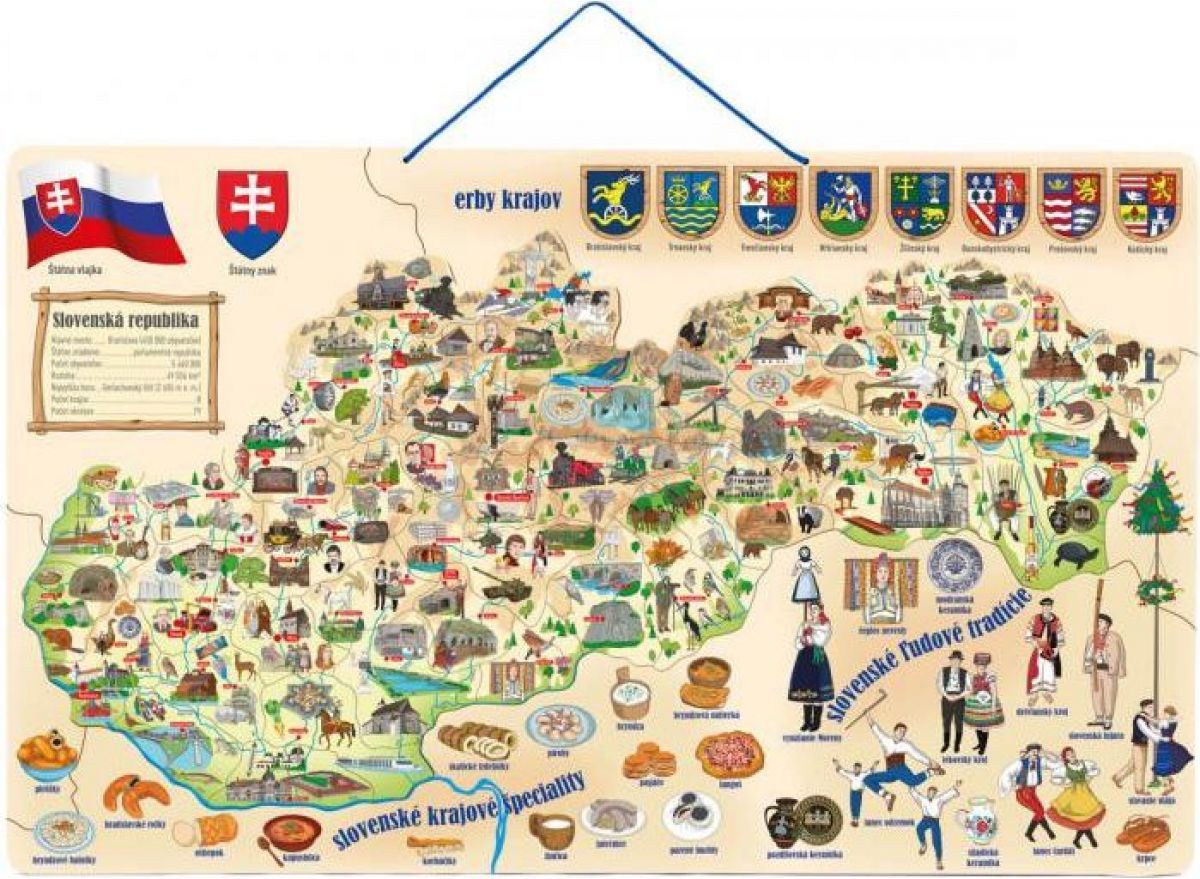 Woody Magnetická mapa Slovenska s obrázky a společenská hra 3v1 - obrázek 1