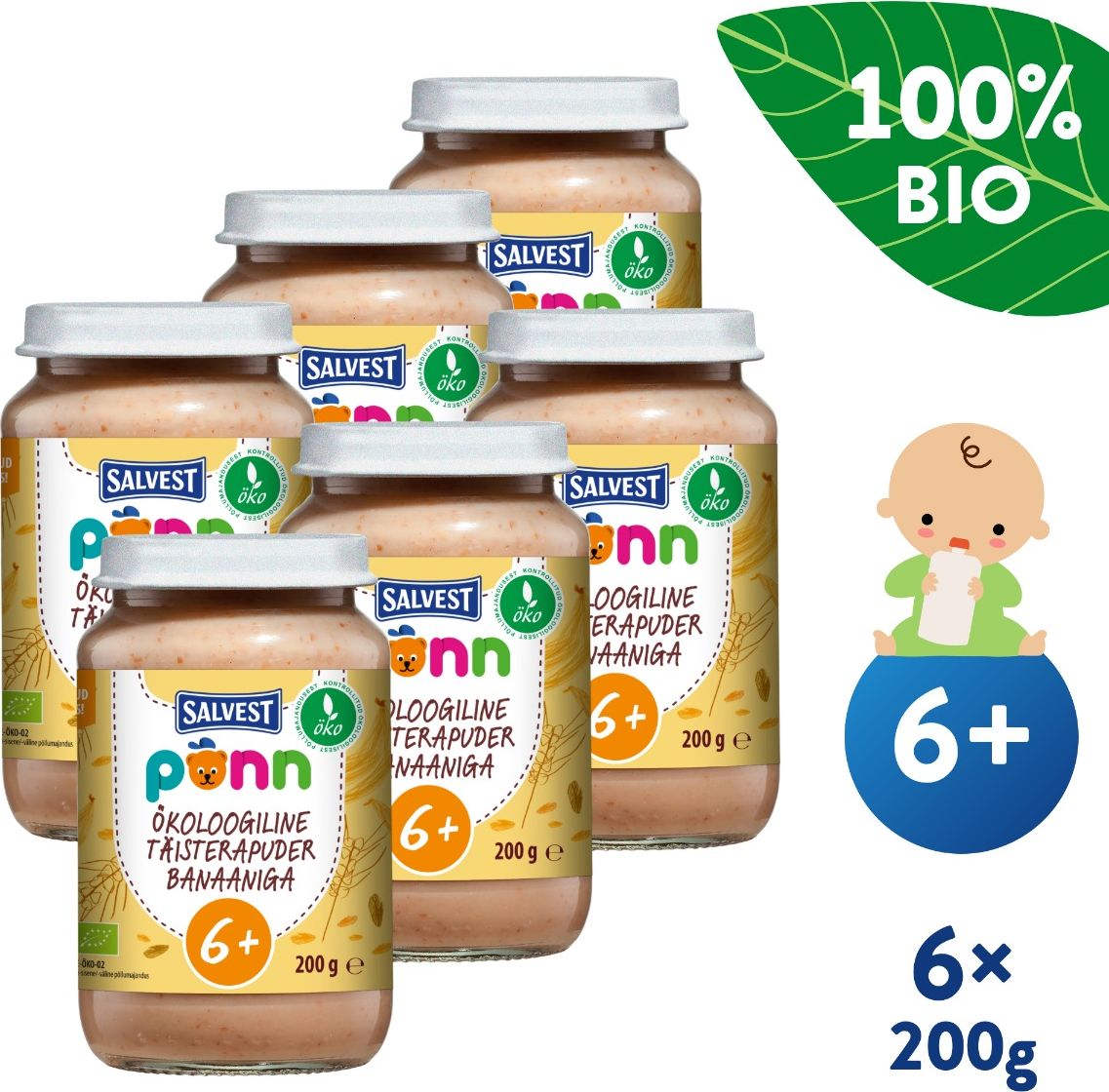 SALVEST Põnn BIO Banán s ovesnými vločkami 6x200 g - obrázek 2