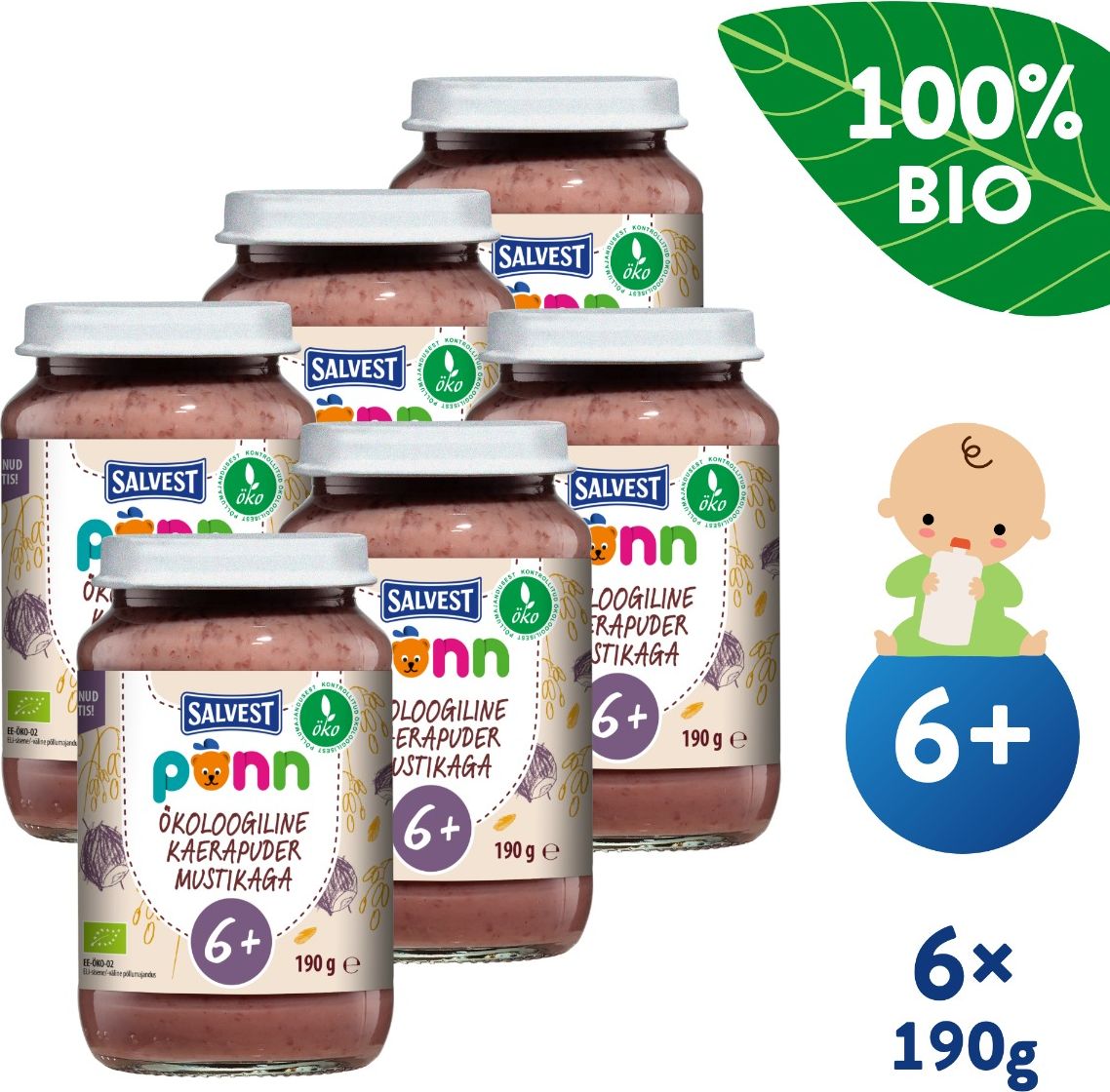 SALVEST Põnn BIO Borůvky s ovesnými vločkami 6x190 g - obrázek 2