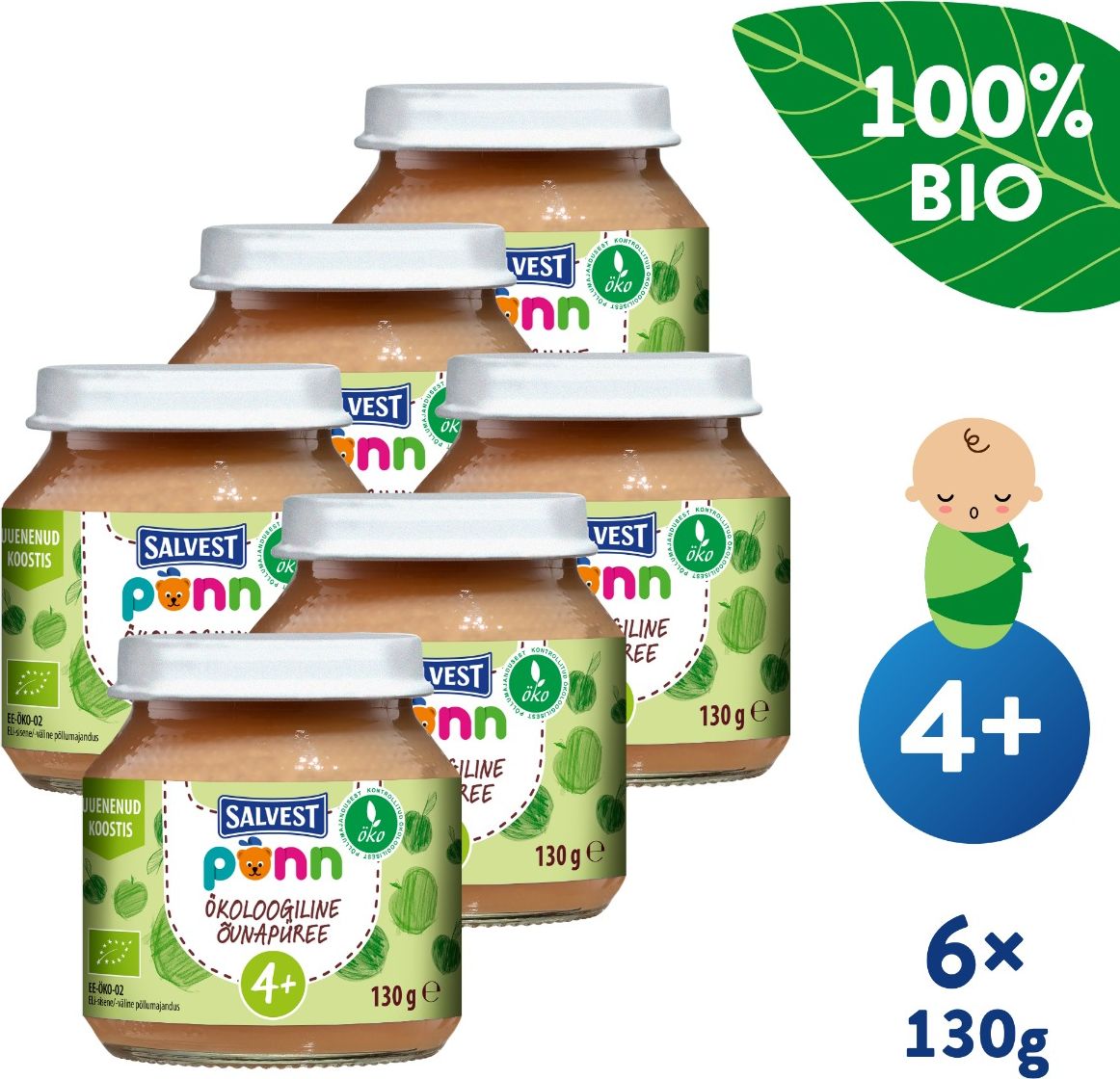SALVEST Põnn BIO Jablko 100% 6x130 g - obrázek 2