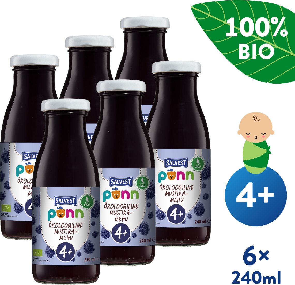 SALVEST Põnn BIO Borůvková šťáva s dužinou 6x240 ml - obrázek 2