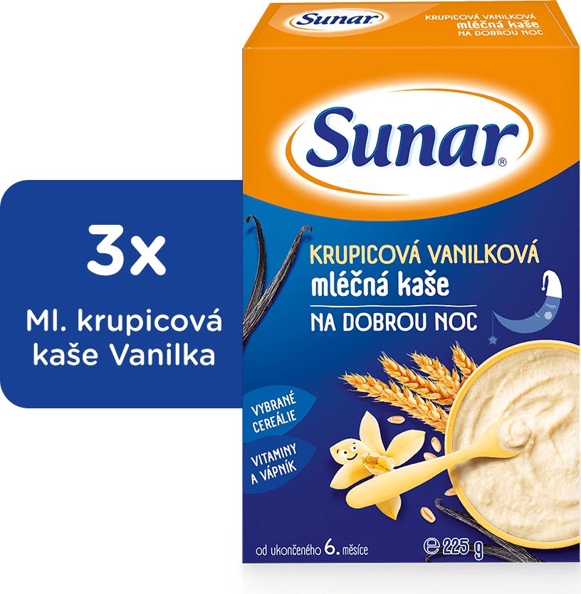 Sunar krupicová vanilková kaše na dobrou noc mléčná (3x225g) - obrázek 1