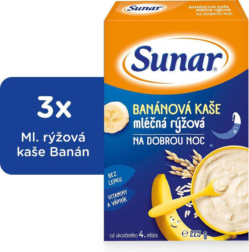 Sunar Banánová kašička na dobrou noc mléčná, 3x225g - obrázek 1