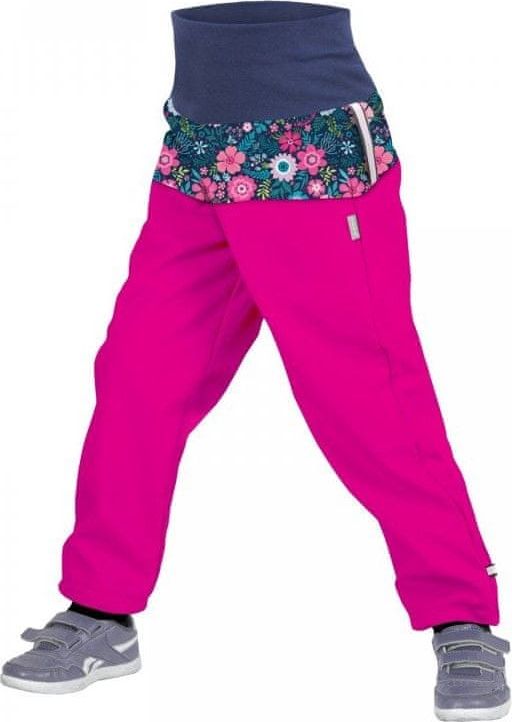 Unuo Dívčí softshellové kalhoty s fleecem Květinky SLIM 86/92 růžová - obrázek 1