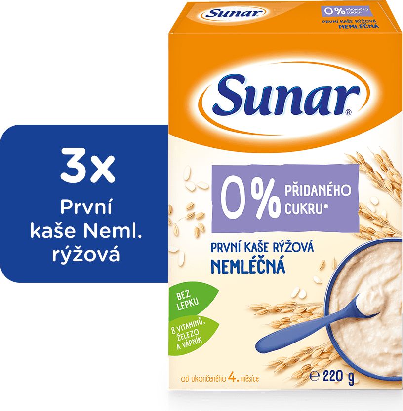 Sunar první kaše rýžová nemléčná 3x 220 g - obrázek 1