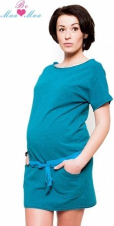 Těhotenské šaty Be MaaMaa - ESTELLE - mořský tyrkys - melírek, Velikosti těh. moda L/XL - obrázek 1