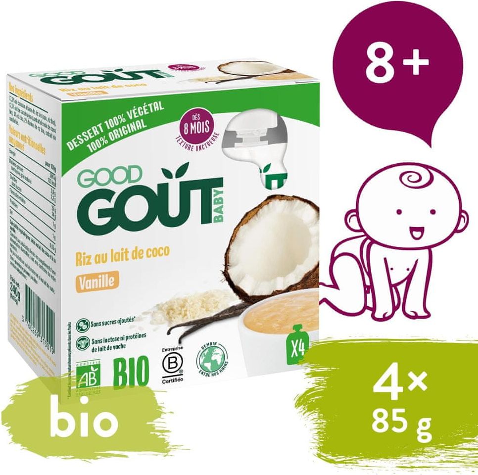 Good Gout BIO Rýžovy dezert s kokosovým nápojem a vanilkou (4x85 g) - obrázek 1