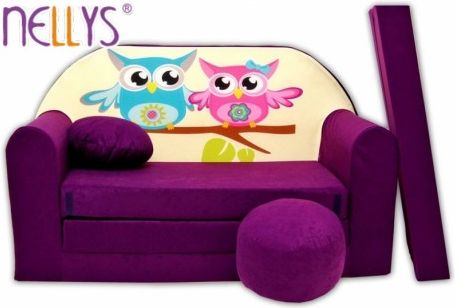 Rozkládací dětská pohovka Nellys ® Sovičky - fialové - obrázek 1