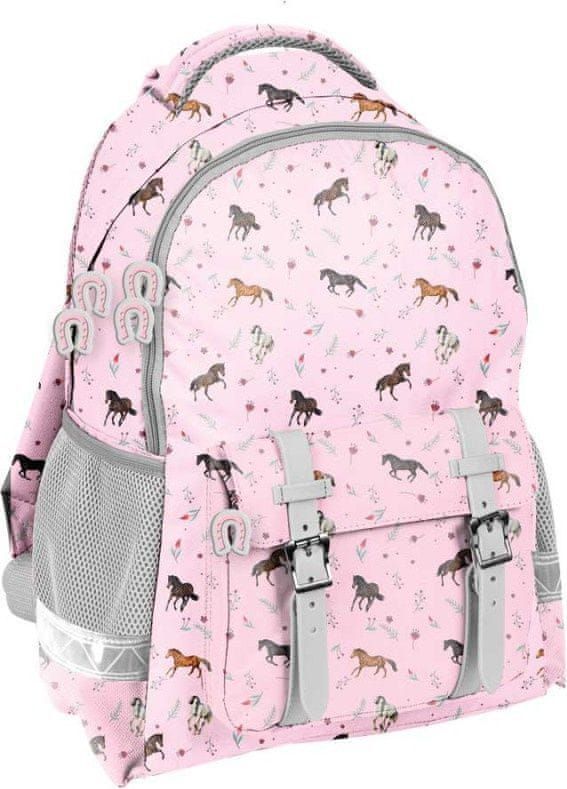 Paso Školní batoh růžový s přezkami Koně - obrázek 1