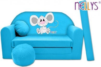 Rozkládací dětská pohovka Nellys ® Myška v modrém - obrázek 1