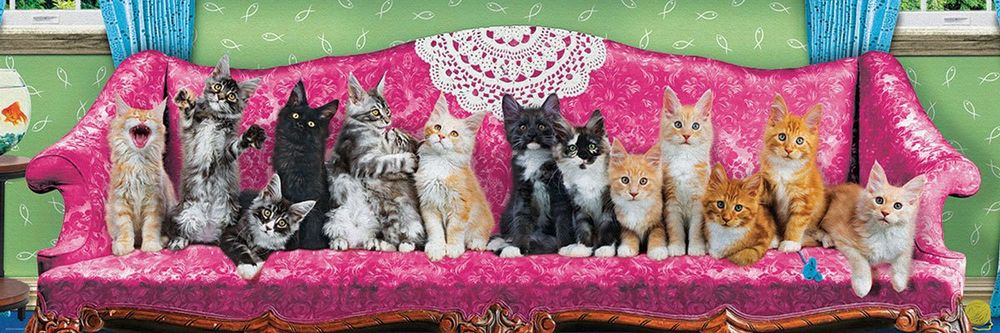 EuroGraphics Panoramatické puzzle Kočky na kočičí pohovce 1000 dílků - obrázek 1