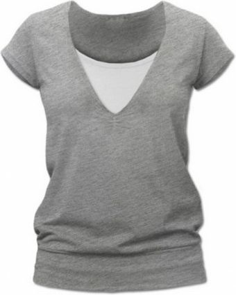 Kojící,těhotenské triko JULIE - šedý melír, Velikosti těh. moda L/XL - obrázek 1