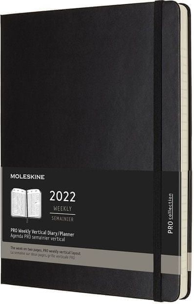 Moleskine Vertikální PRO diář 2022 tvrdý černý A4 - obrázek 1