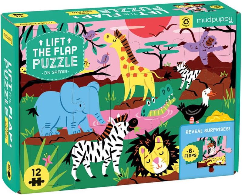 Mudpuppy Puzzle - Lift-the-flap -Safari (12 ks) / Puzzle - Lift-the-flap On Safari (12 pc) - obrázek 1