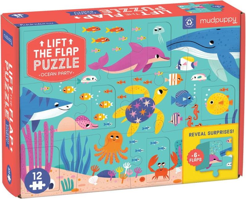 Mudpuppy Puzzle - Lift-the-flap - Oceán (12 ks) / Puzzle - Lift-the-flap - Ocean Party (12 ps) - obrázek 1