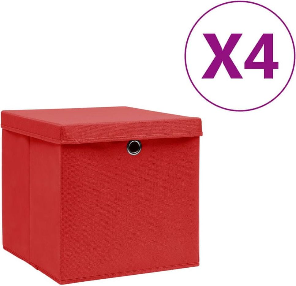 shumee Úložné boxy s víky 4 ks 28 x 28 x 28 cm červené - obrázek 1