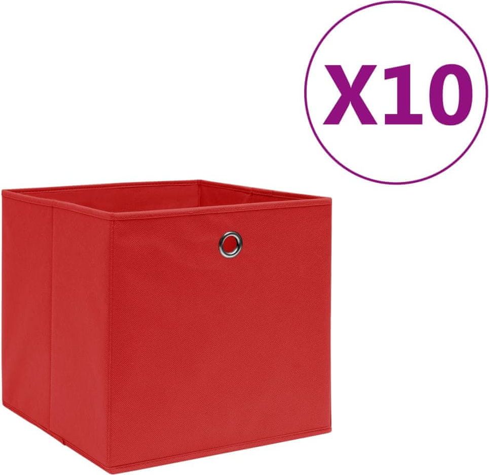 shumee Úložné boxy 10 ks netkaná textilie 28 x 28 x 28 cm červené - obrázek 1