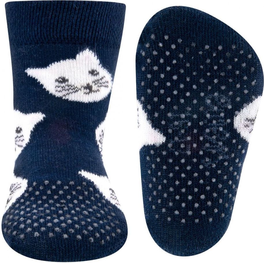 EWERS dívčí protiskluzové ponožky ABS s kočičkou 225073 16-17 tmavě modrá - obrázek 1