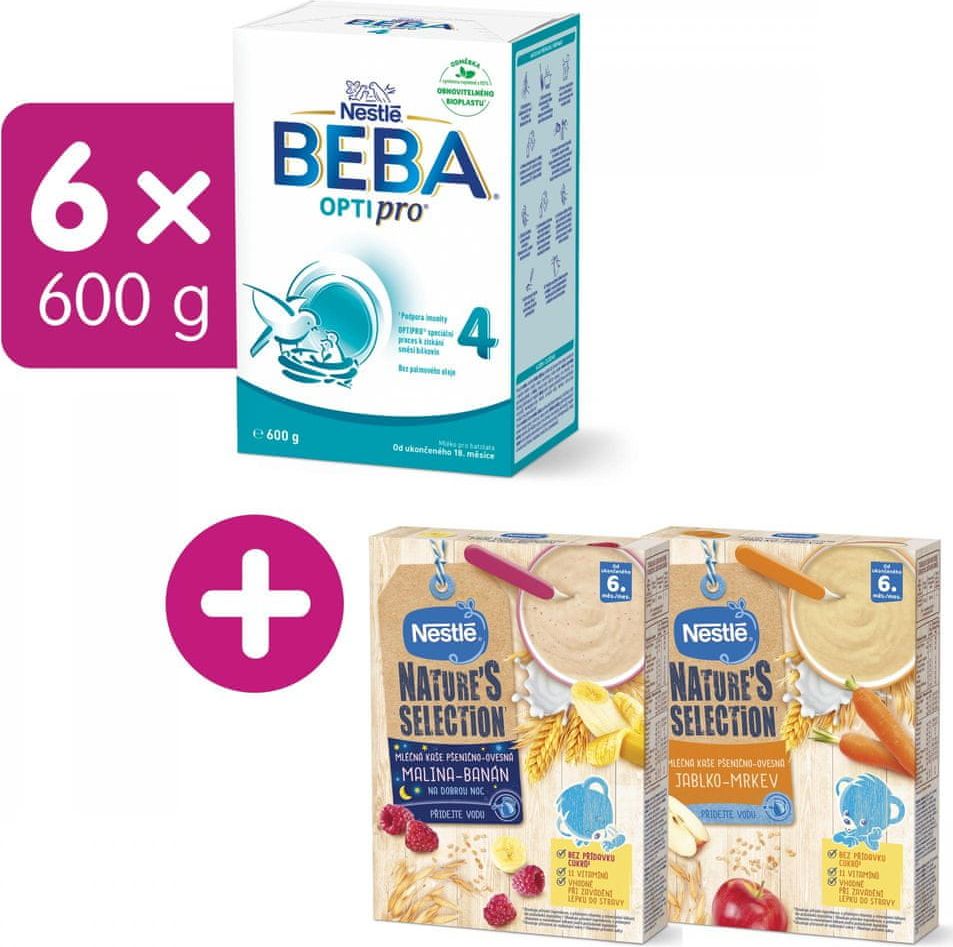 BEBA OPTIPRO 4 (6x600 g) + dárek Nestlé Nature's Selection Mléčná obilná kaše Malina Banán 250g a Jablko Mrkev 250g - obrázek 1