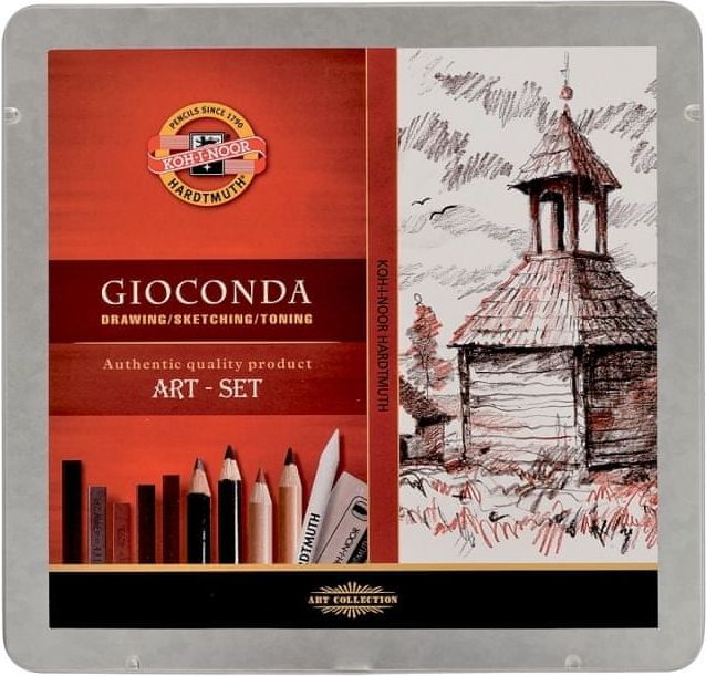 Koh-i-Noor Kreslířská souprava GIOCONDA v plechu 24 ks uhel rudka sepie - obrázek 1