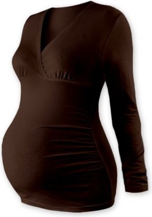 Těhotenské triko/tunika dlouhý rukáv EVA - čokohnědé, Velikosti těh. moda L/XL - obrázek 1