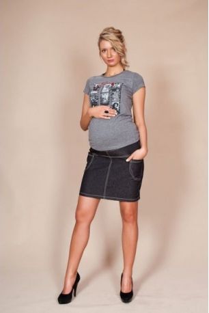 Těhotenské sukně JEANS s kapsami - černá, Velikosti těh. moda L (40) - obrázek 1