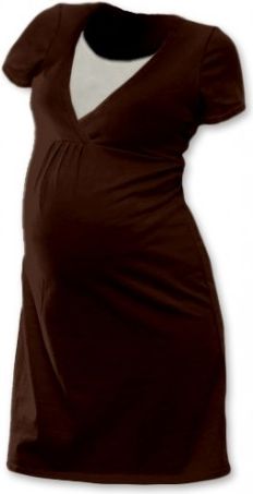 Těhotenská, kojící noční košile JOHANKA krátký rukáv - čokohnědá, Velikosti těh. moda XXL/XXXL - obrázek 1