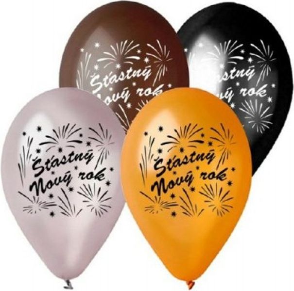 Smart Balloons Balonek nafukovací 11'' průměr 30cm Šťasný Nový rok 6ks v sáčku - obrázek 1