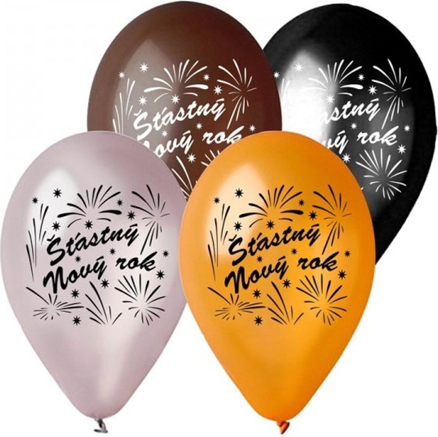 Smart Balloons Balonek nafukovací 11'' průměr 30cm Šťasný Nový rok 6ks v sáčku - obrázek 2