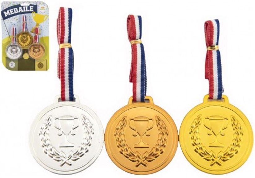 Teddies Medaile se šňůrkou 3ks plast průměr 6cm na kartě - obrázek 1