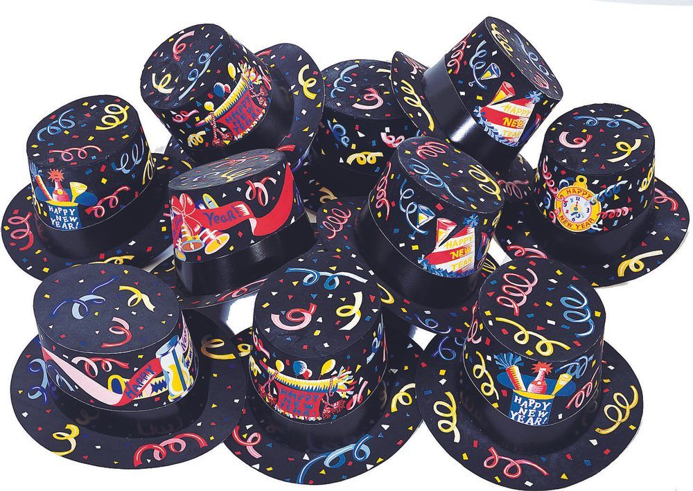 RAPPA Papírový klobouk černý HAPPY NEW YEAR 12 ks v boxu - obrázek 1