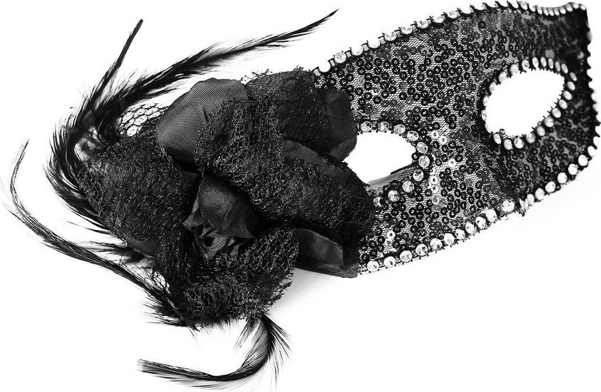 RAPPA Škraboška černá s květem a peřím - obrázek 1