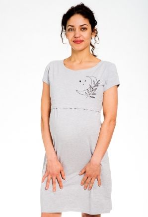 Be MaaMaa Těhotenská, kojící noční košile MOON - šedý melír, vel. L/XL - obrázek 1