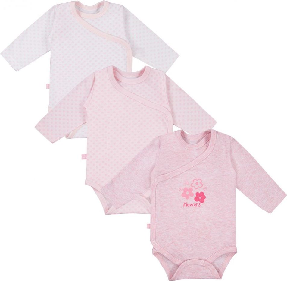 Eevi Body dlouhý rukáv Tiny set 3 ks Pink Flowers 50 - obrázek 1