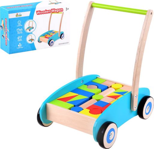 Mamido  Dětský dřevěný vozík s kostkami - obrázek 1