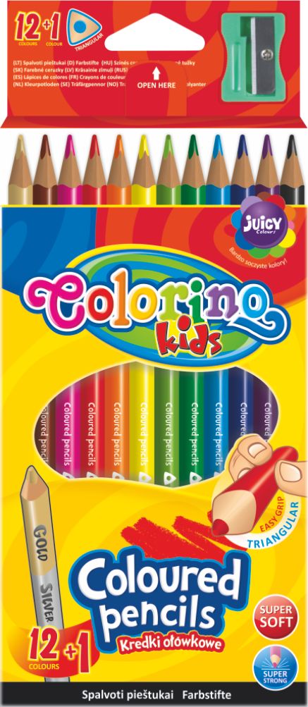 Colorino pastelky trojhranné s ořezávátkem 12 barev + oboustr. stříbrná/zlatá R54706PTR - obrázek 1
