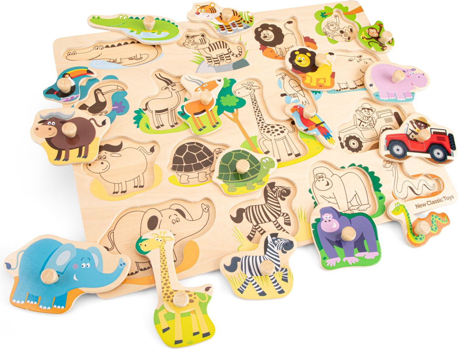 New Classic Toys Dřevěné vkládací puzzle safari 16 dílků - obrázek 2