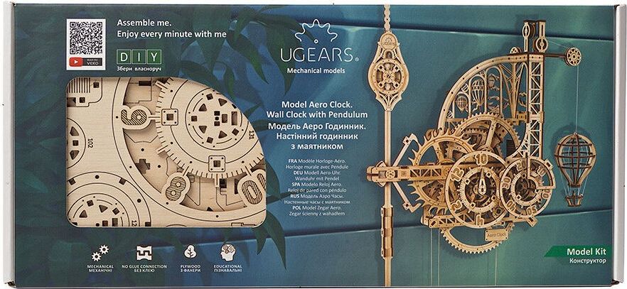 Ugears 3D dřevěné mechanické puzzle Nástěnné hodiny Aero - obrázek 4